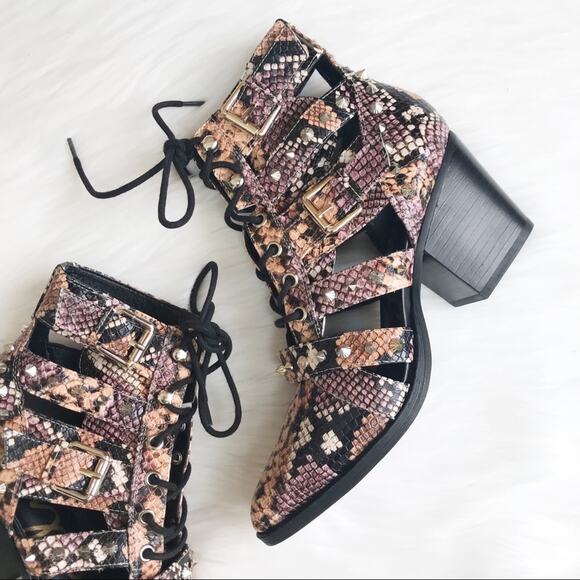 Sam Edelman Elena Studded Cutout Ankle Boot Snake Print - Picture 2 of 8